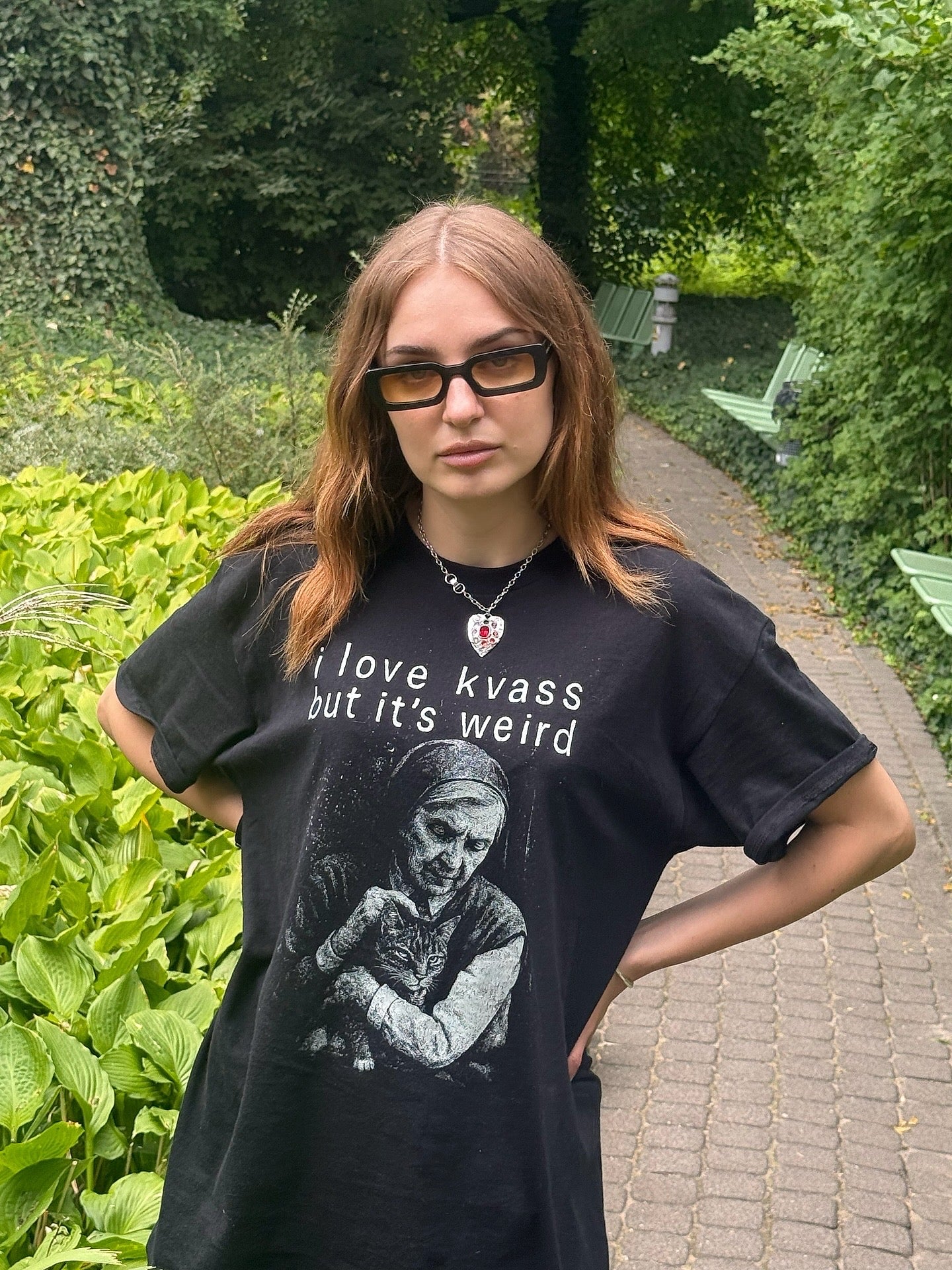 ‘I love kvass but it’s weird (Nun and Tabby Cat)’ Unisex tee
