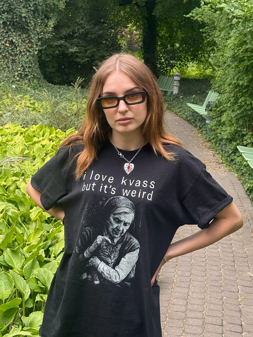 ‘I love kvass but it’s weird (Nun and Tabby Cat)’ Unisex tee