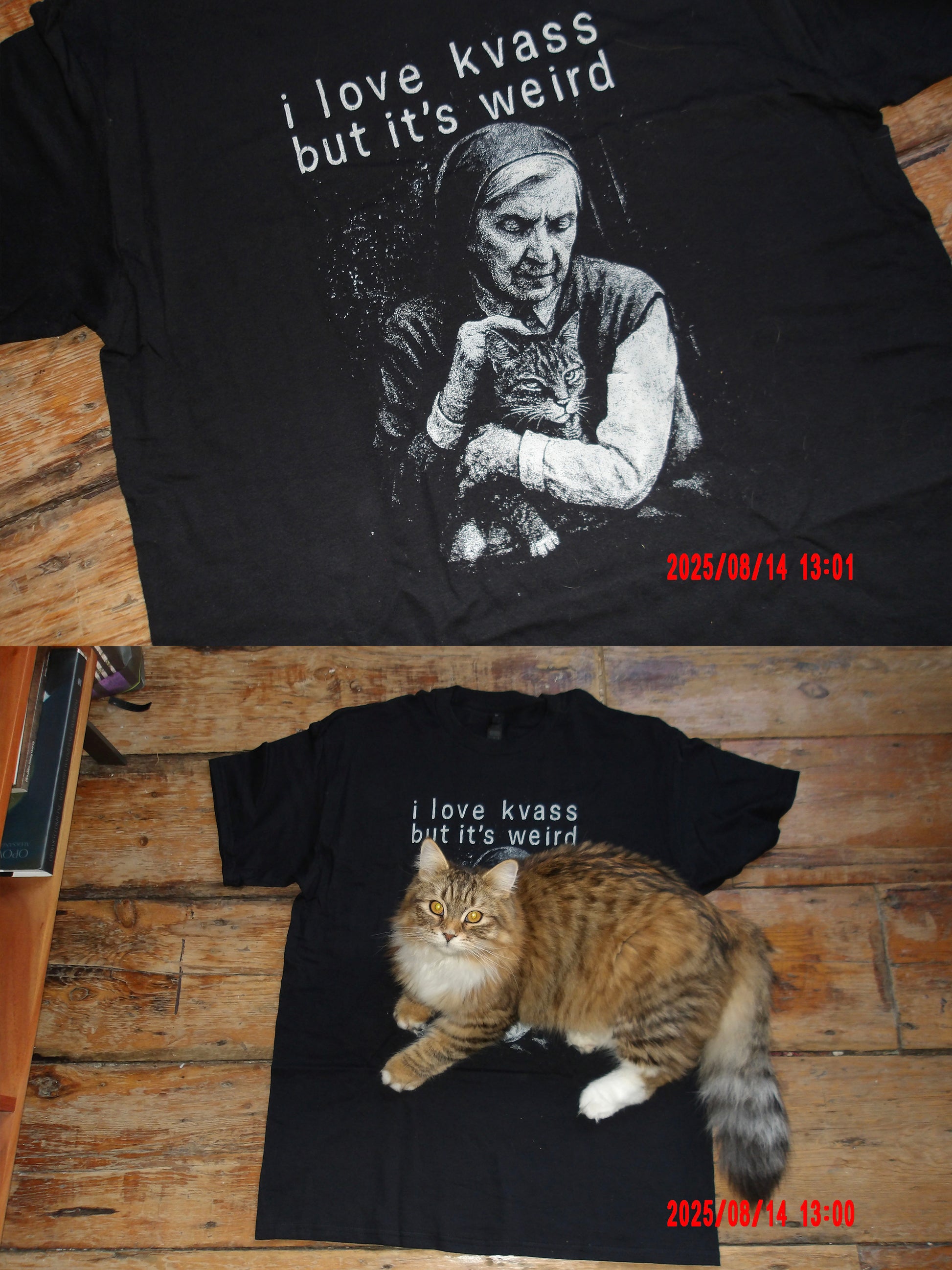 ‘I love kvass but it’s weird (Nun and Tabby Cat)’ Unisex tee